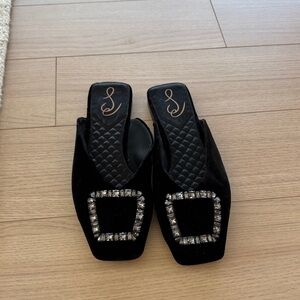 Sam Edelman Black Velvet Mules with Embellished Buckle